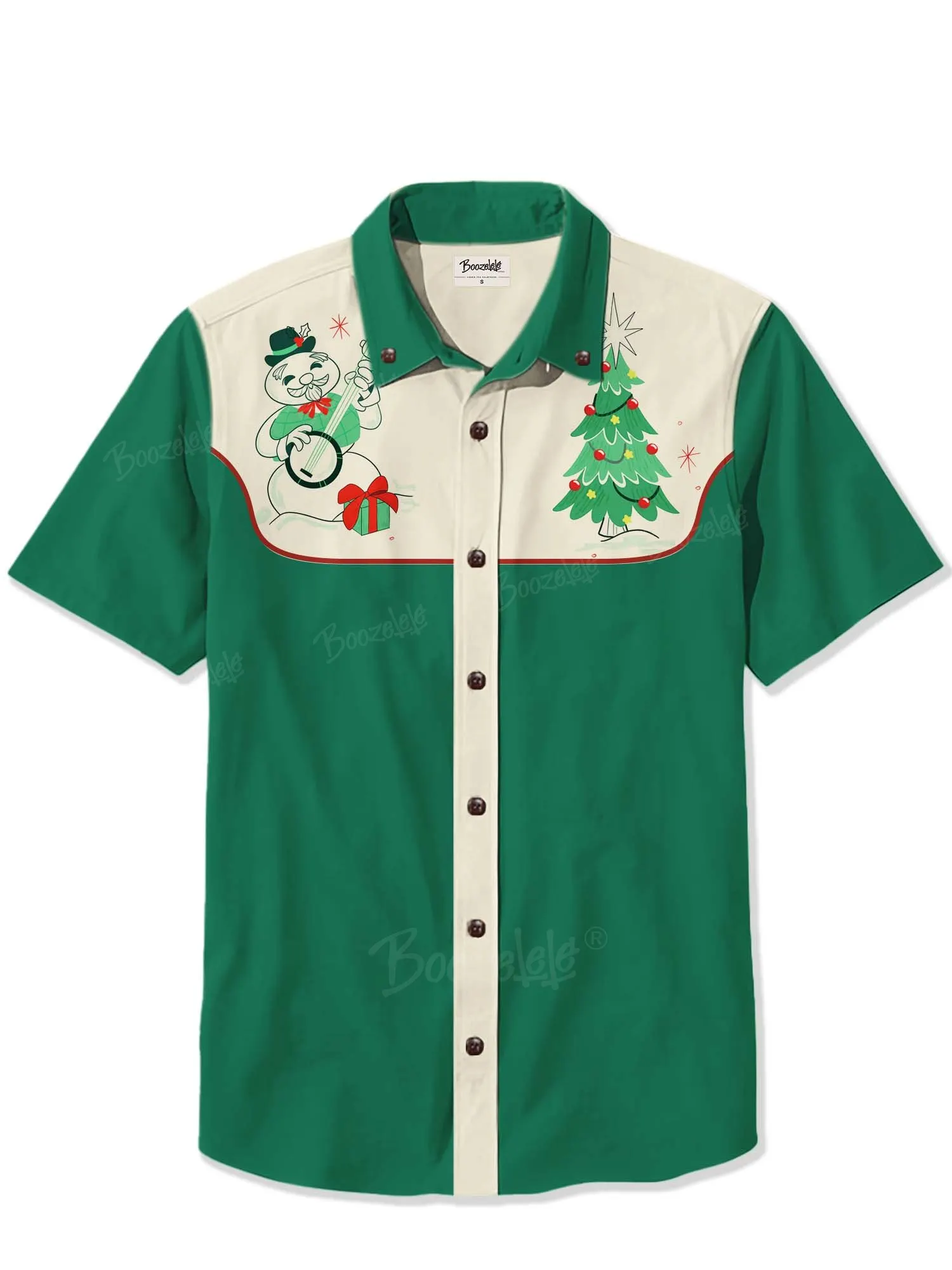 Christmas Banjo-Playing Snowman And Christmas Tree - 100% Cotton Shirt