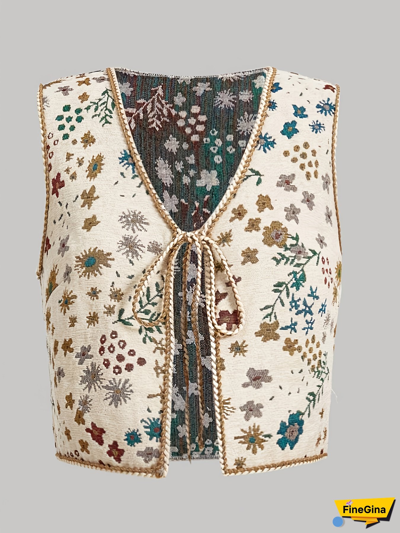 Women‘s Bohemian Tie-Neck Vest with Floral Embroidery - All-Season, Sleeveless, Lightweight, Casual Wear, Casual Wear Vest|Floral Embroidery Vest|Lightweight Vest