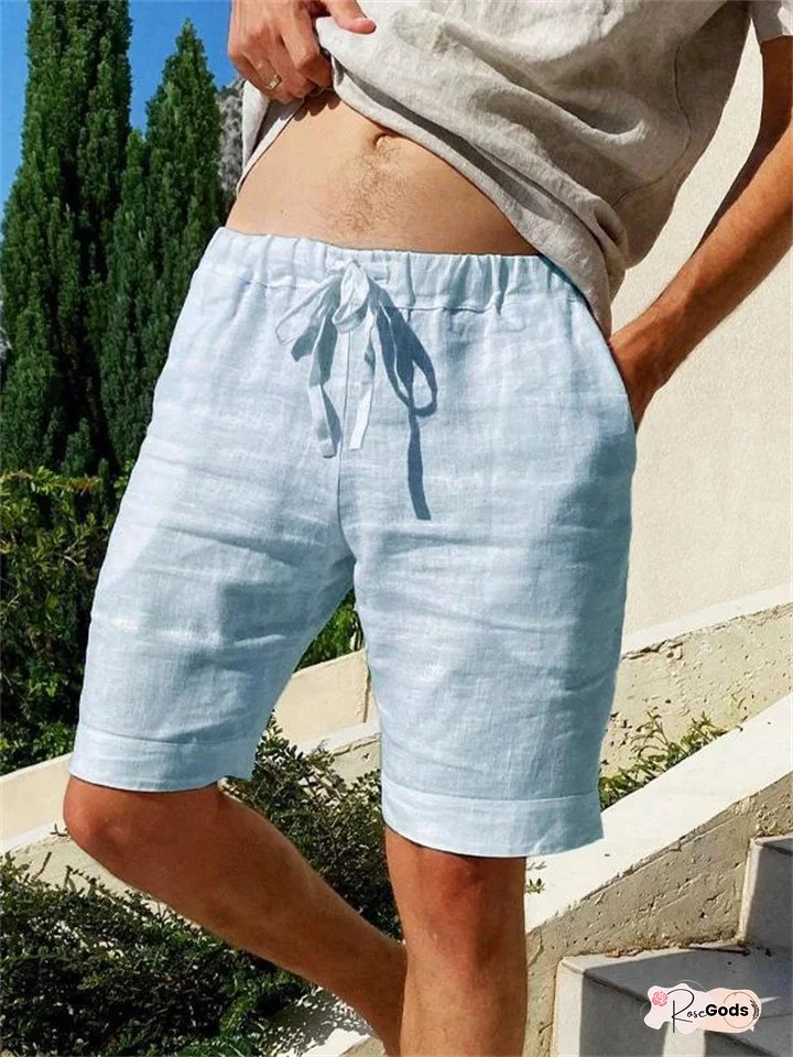 Men's Summer Loose Cotton Linen Thin Breathable Solid Color Five Sports Casual Shorts S-5XL
