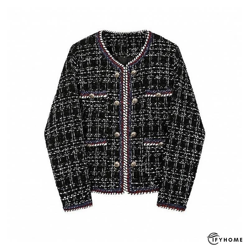 Black And White Check Double Breasted Tweed Jacket | IFYHOME