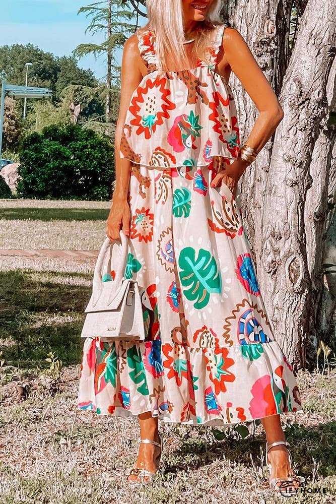 Boho Fake Two Piece Floral Maxi Cami Dress CY062 | IFYHOME