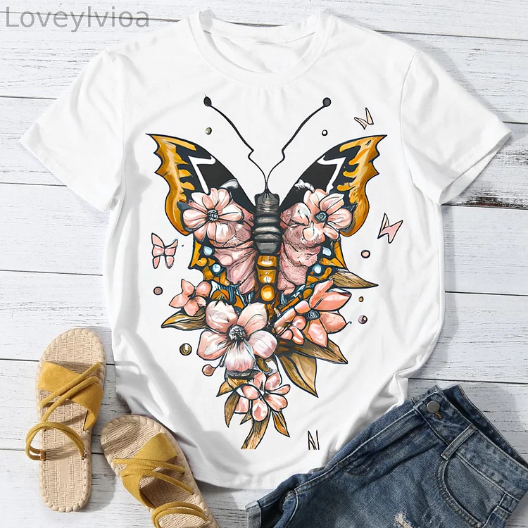 Charming Butterfly  Women Round Neck T-shirt BSTCA0014