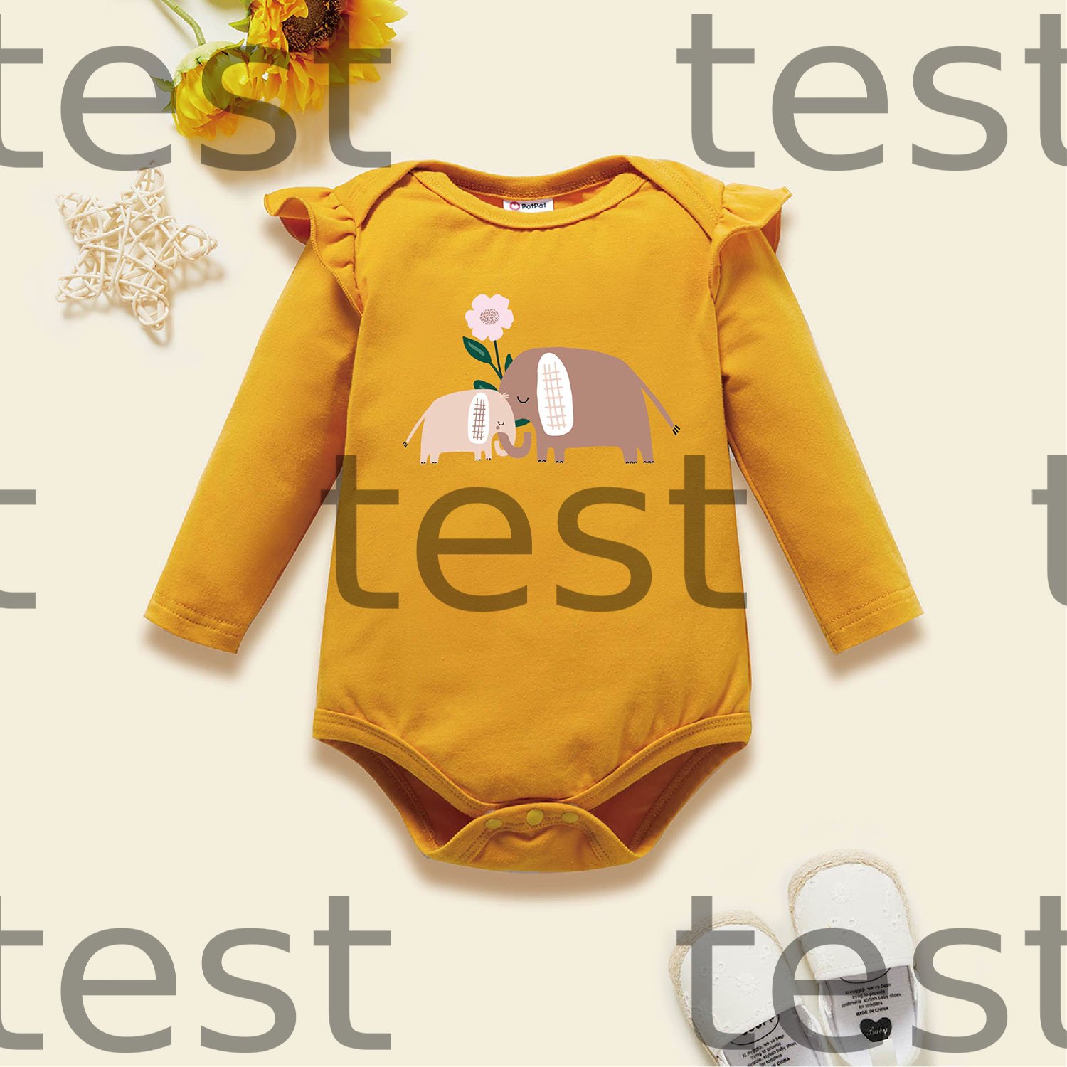 Baby Graphic Flutter-sleeve Ginger Long-sleeve Romper RY
