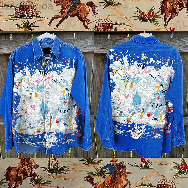 Vintage Pattern Print Casual Shirt