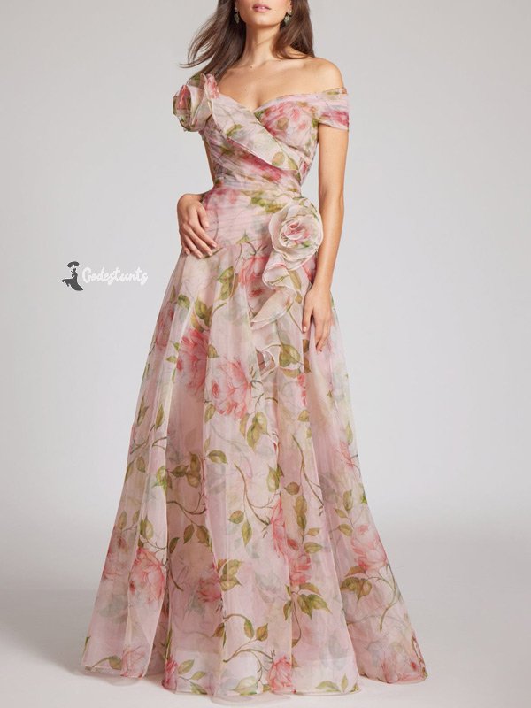 Off The Shoulder Organza Floral Gown