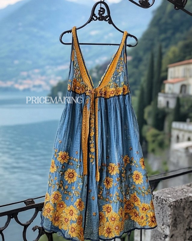 Summer Vacation Linen Sunflower Dress 9b22