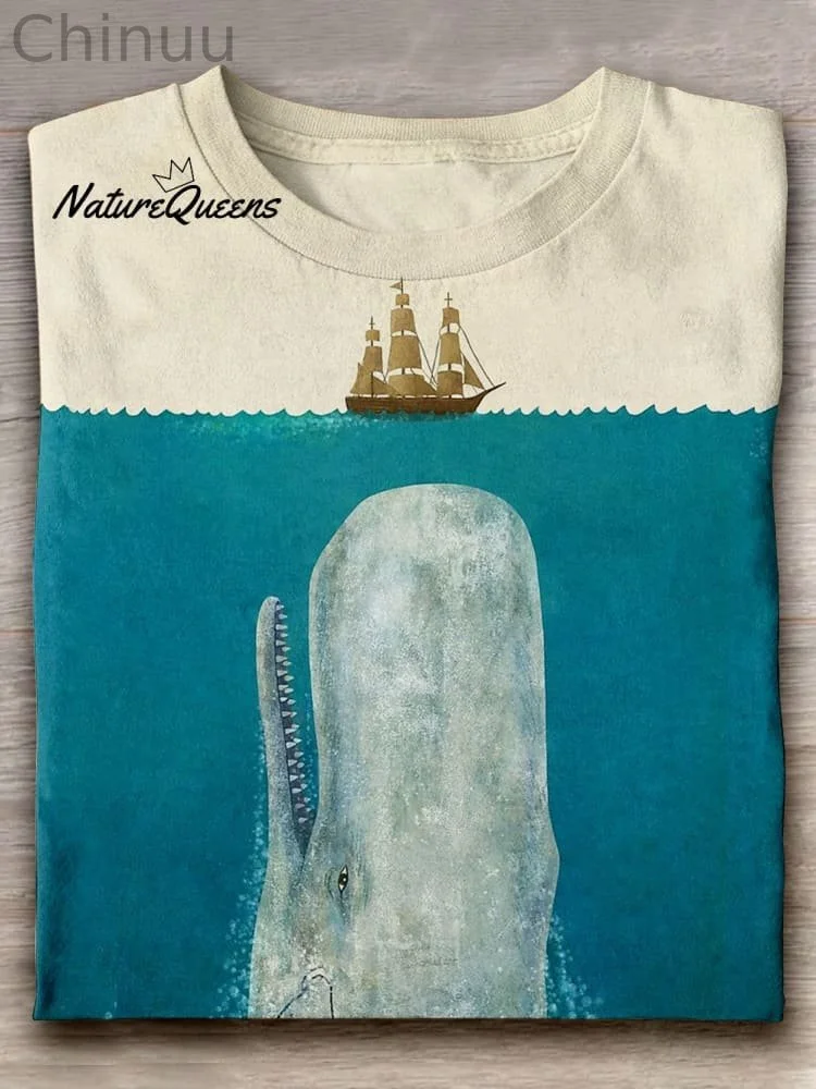 The Whale Art Print Casual Short Sleeve T-shirt
