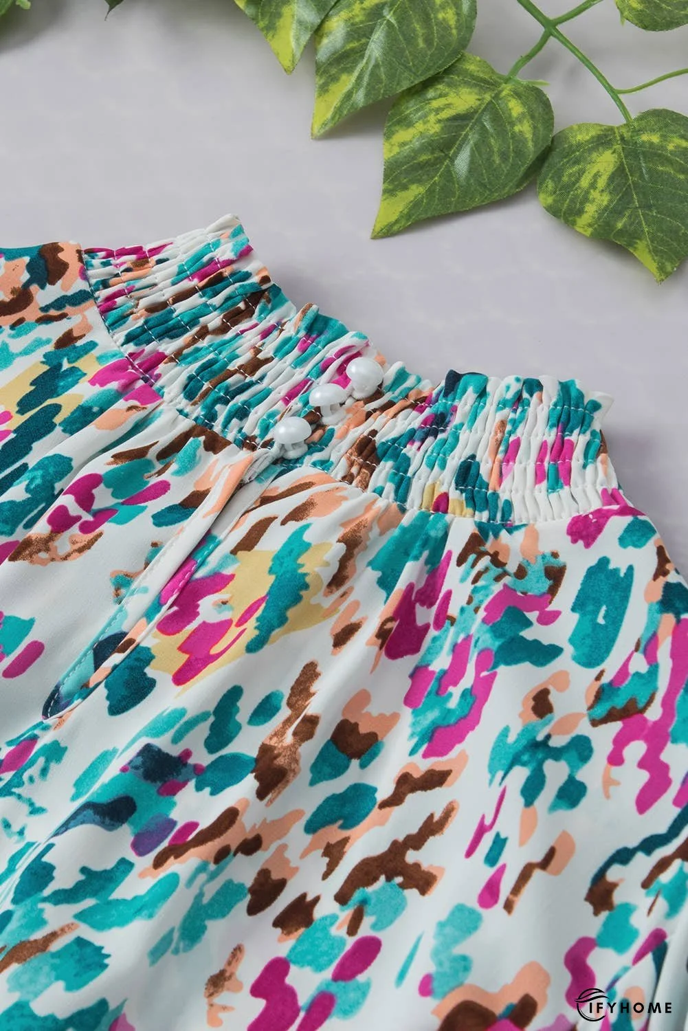 Abstract Print Puff Sleeve Mock Neck Blouse | IFYHOME