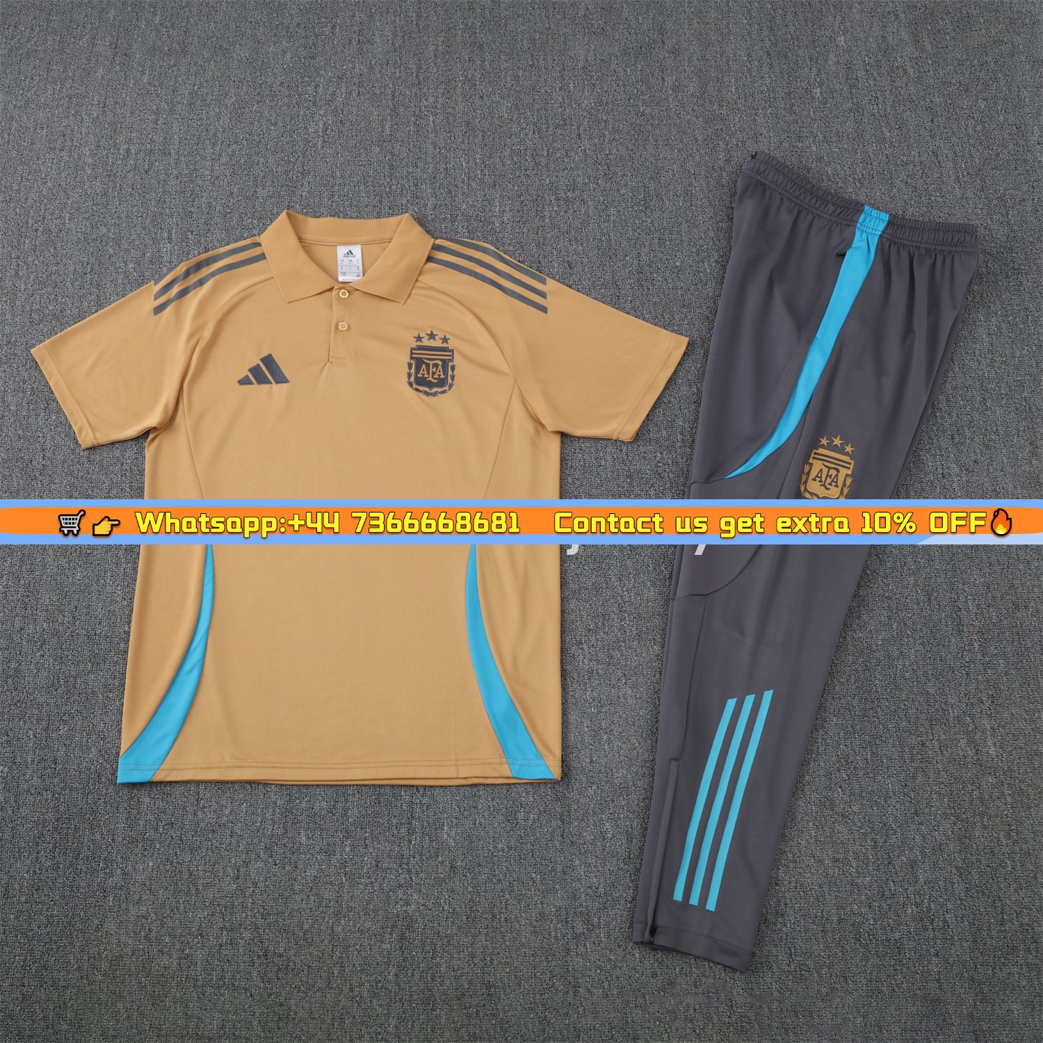 Argentina 25-26 POLO Short-Sleeve Training Set - Light Brown Top and Grey Pants