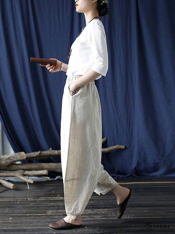 Simple Solid Color Elasticity Waisted Wide Leg Pants | IFYHOME