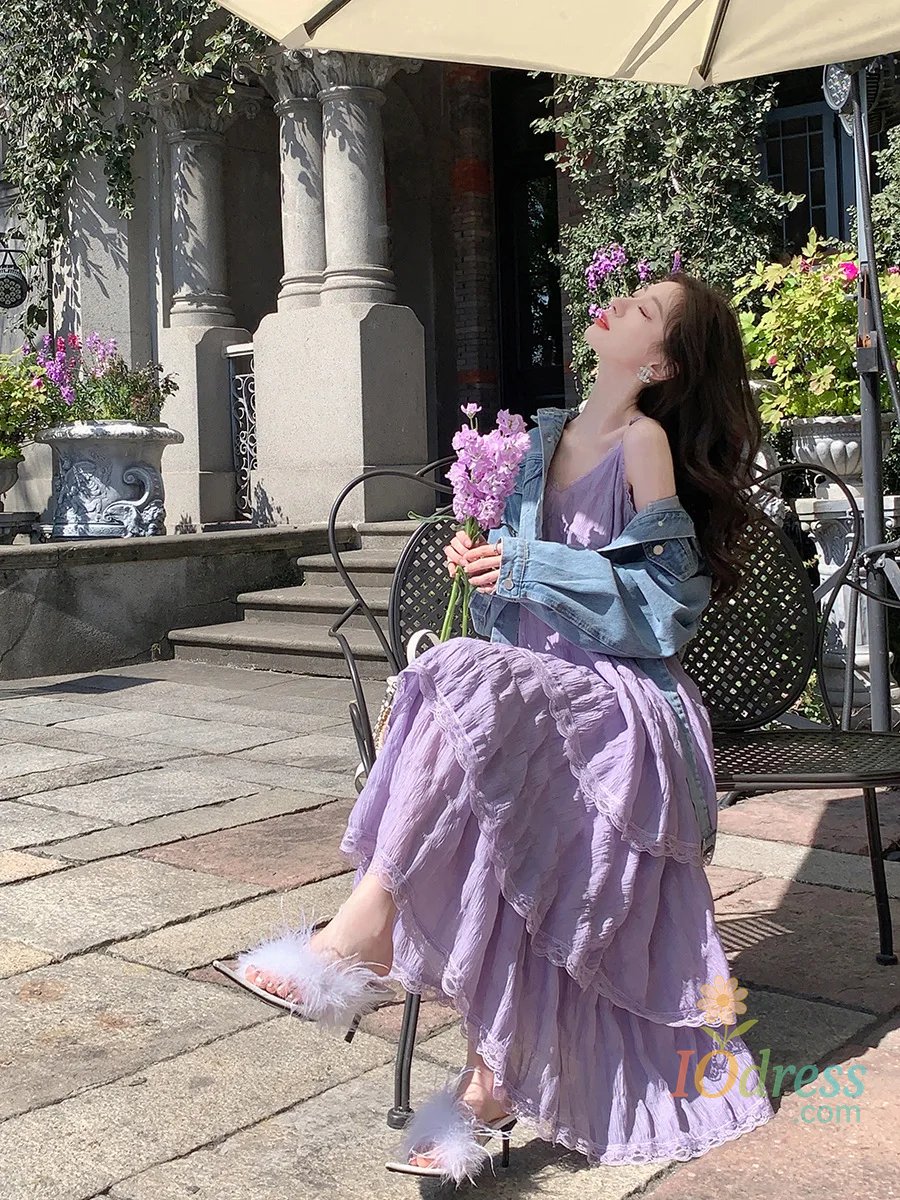 IO Dress Summer Befree Long Vintage Casual Ruffles Elegant Maxi Strap Camis Silky Beach Lace Elegant Party Dress Vestidos Sexy Women IO Dress