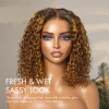Black Gradient Brown Highlight Deep Curly Glueless Wig