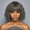 Salt and Pepper  Curly Hair Wig With Bangs Glueless Wigs