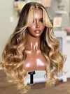  Glueless Highlight Brown Mixed Gold Long Body Wavy Hair Wig