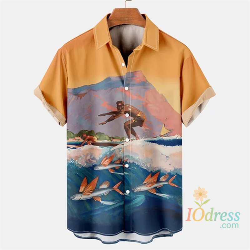 IO Menswear Tropical Palm 3d Print Hawaiian Shirt For Men Summer Beach Street Short Sleeves Tops Harajuku Holiday Lapel Button Loose Blouse