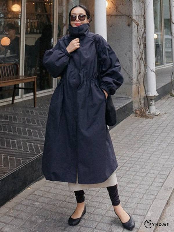 Solid Color Loose Elastic Waist Long Outwear | IFYHOME
