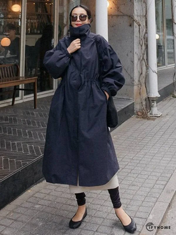 Solid Color Loose Elastic Waist Long Outwear | IFYHOME