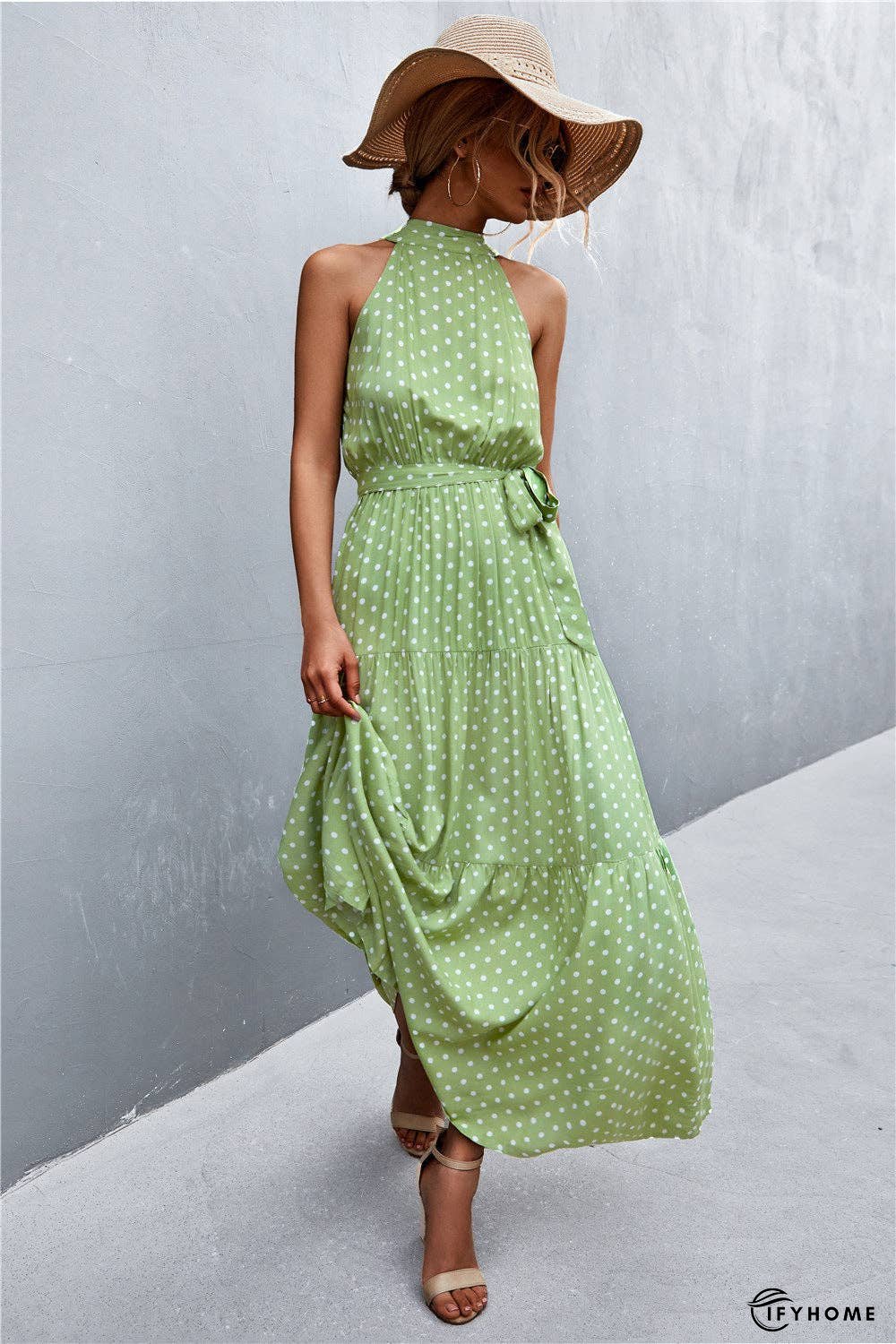 Printed Sleeveless Tie Waist Maxi Dress | IFYHOME