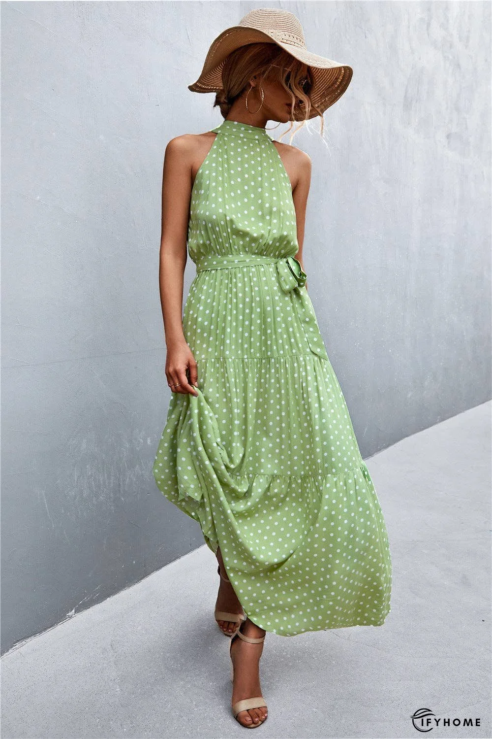 Printed Sleeveless Tie Waist Maxi Dress | IFYHOME