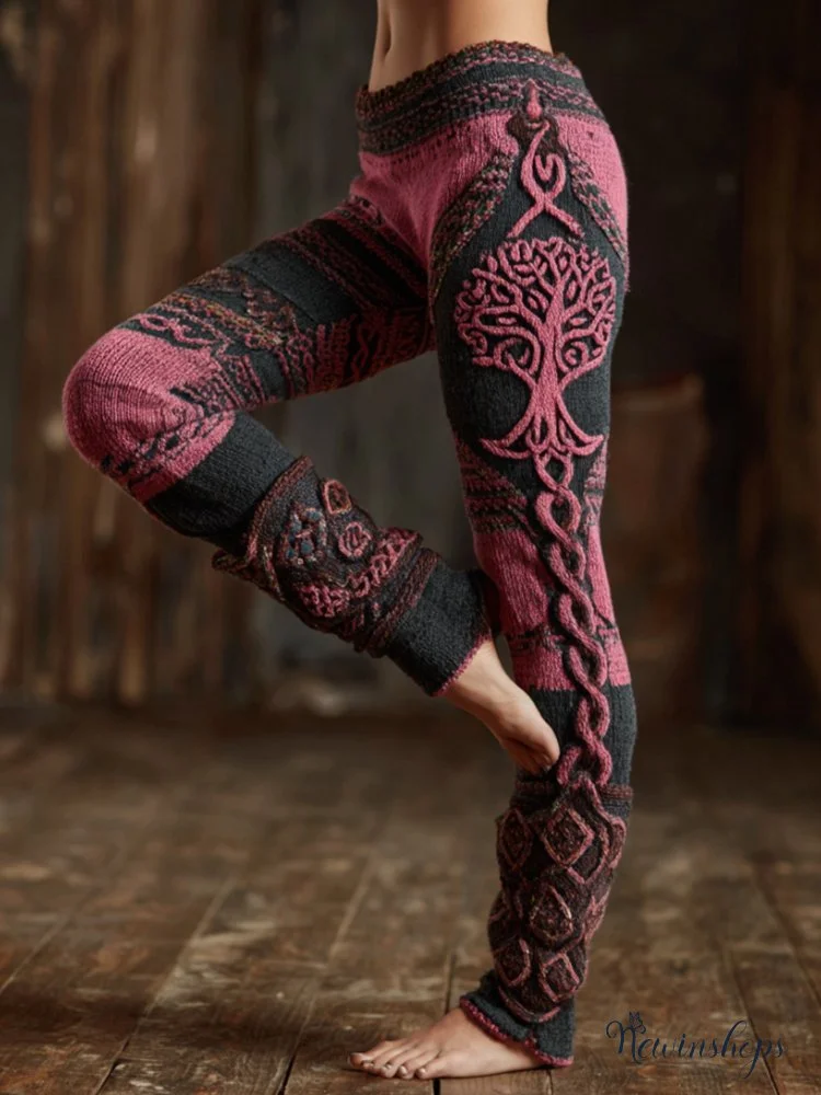 Women's Viking Style Tree Of Life Celtic Knot Contrasting Leggings