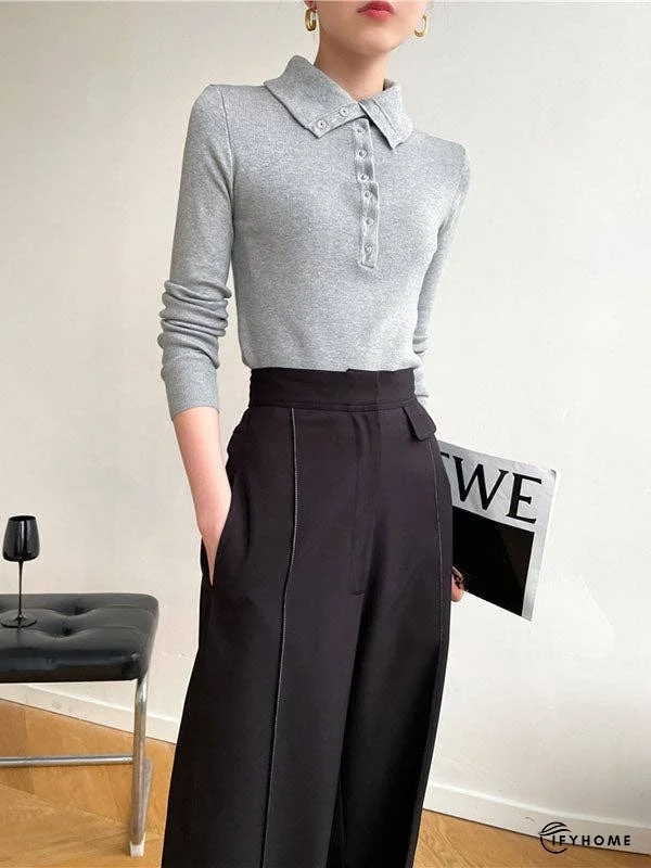 Casual Skinny Loose Solid Color Lapel Collar Pullovers | IFYHOME