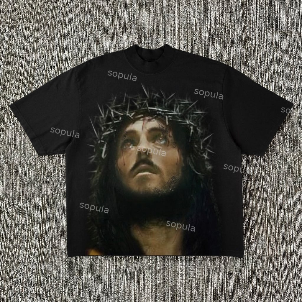 Sopula Vintage Fear No Man But God Jesus Graphic 100% Cotton Short Sleeve T-Shirt