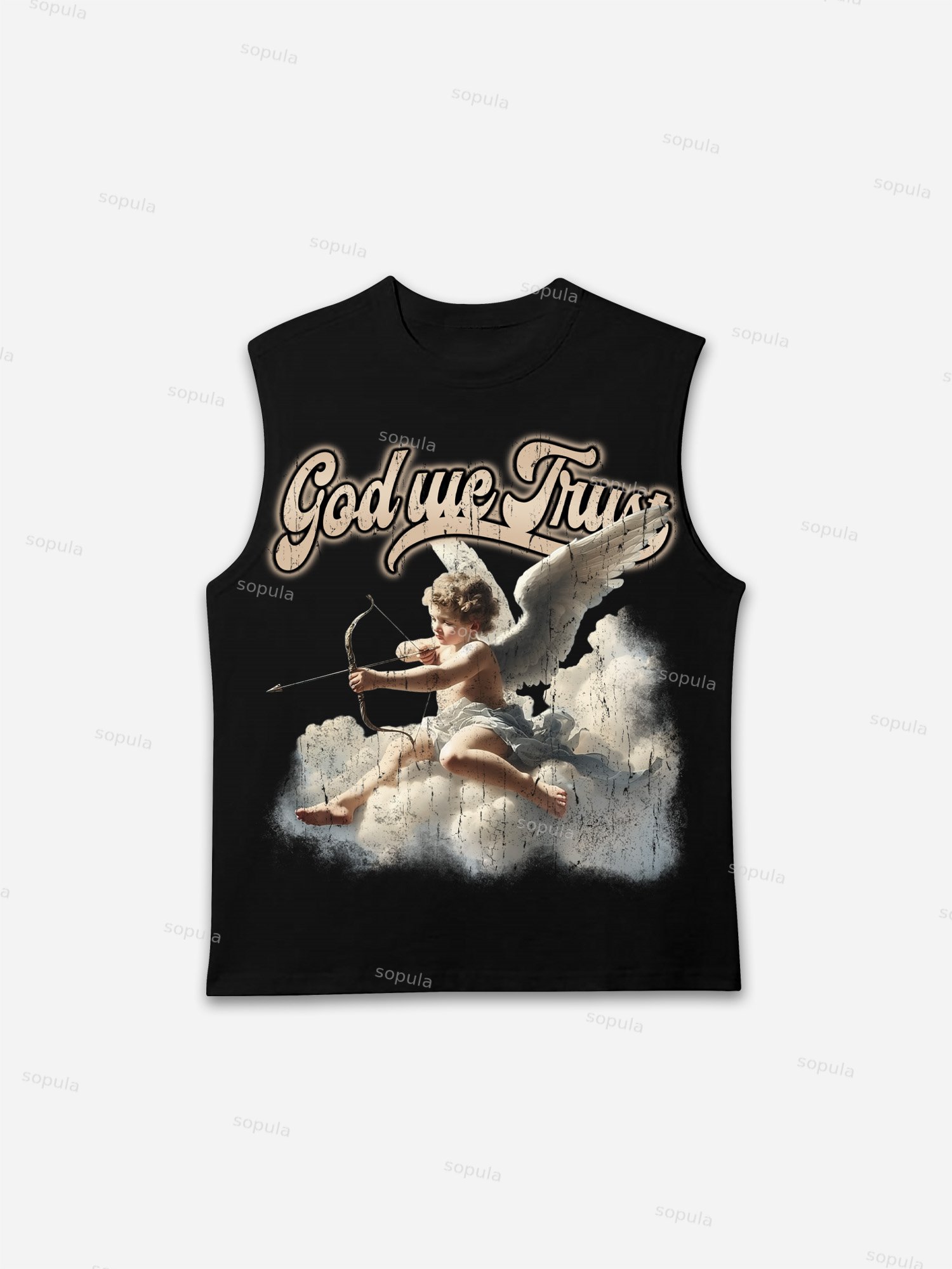 God We Trust Cupid Angel Aged Vintage Graphic Tank Top