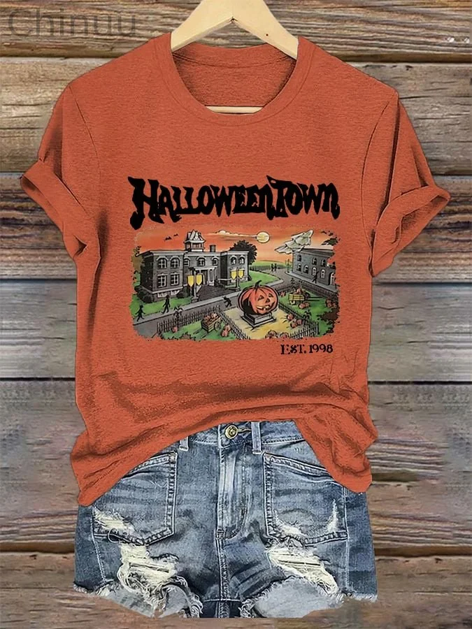 Women's Halloweentown University Est 1998  Print Crew Neck T-Shirt 