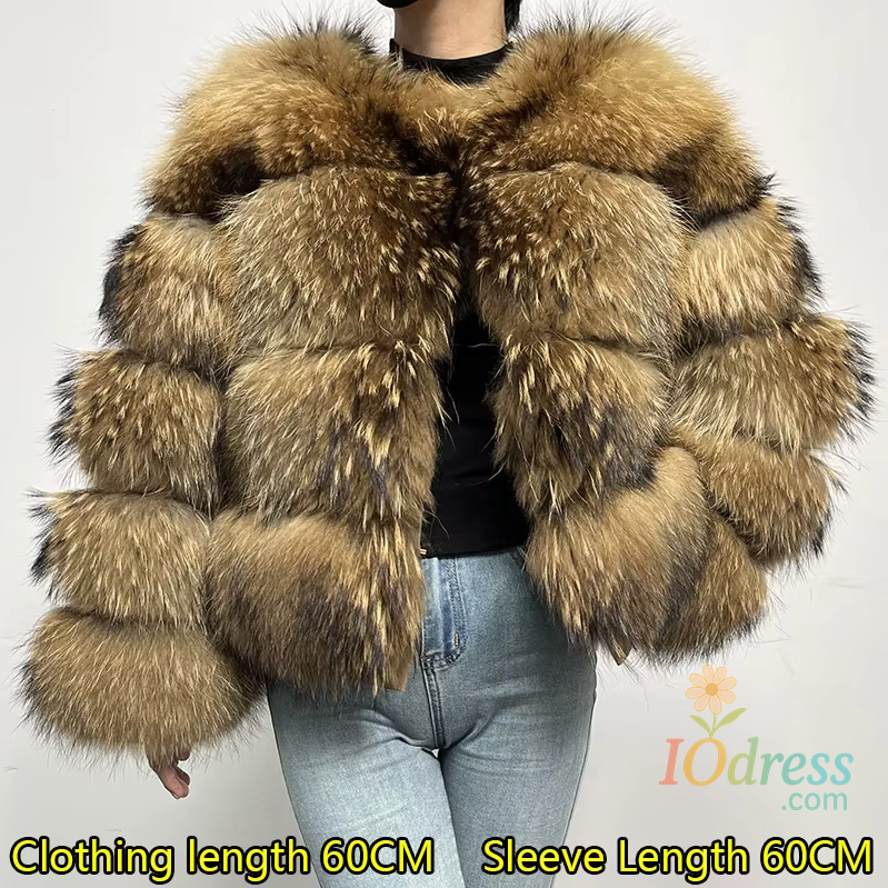 IO Dress 2025 Maomaokong Real Fur Coat Women Natural Raccoon Fur Jacket Female Winter Warm Fox Fur Coat High Quality Long Sleeve With Hat