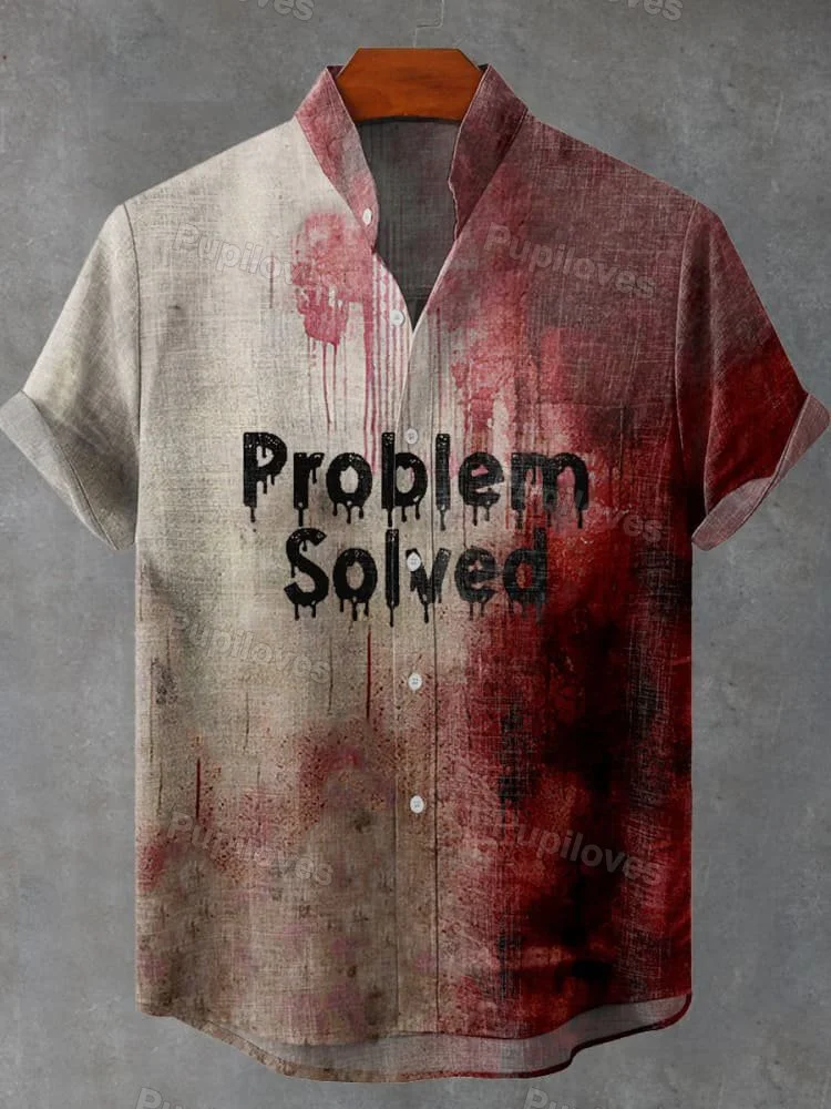 Pupiloves Pupiloves Bloody Problem Solved Halloween Vintage Print Casual Shirt