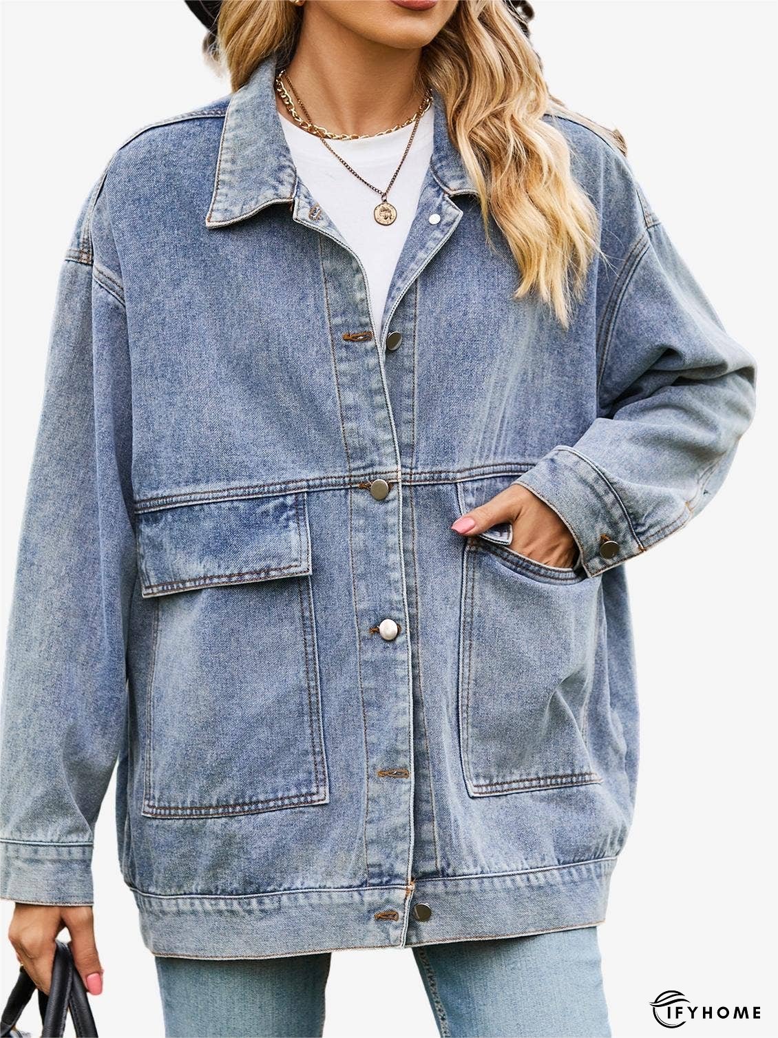 Retro Denim Long Sleeves Cargo Jacket With Pockets | IFYHOME