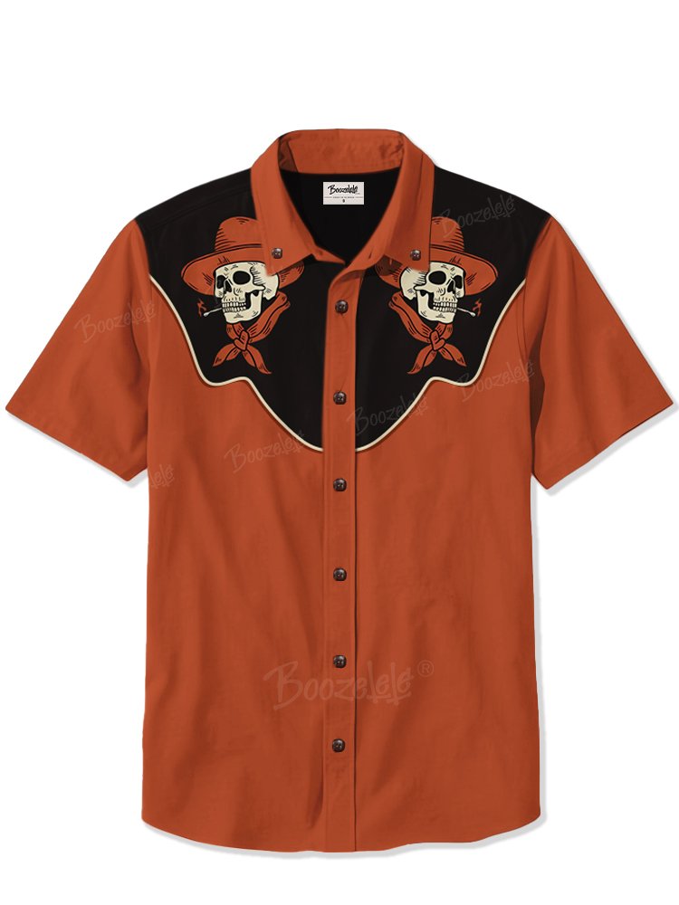 Smoking Skull Cowboy - 100% Cotton Shirt