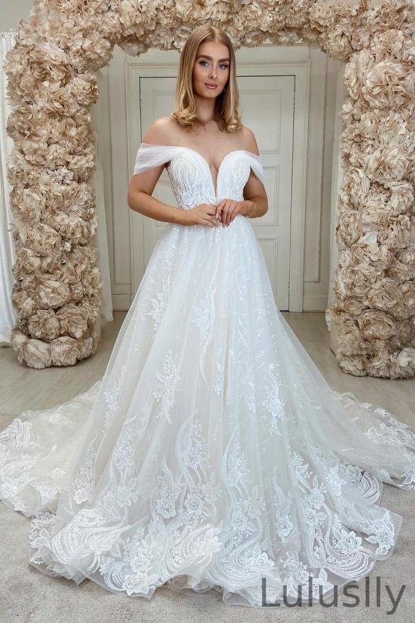Luluslly Modest Long Off-the-shoulder Wedding Dress With Tulle Lace