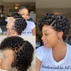 Natural Black Short Wig Side Parting Bob Curly Hair