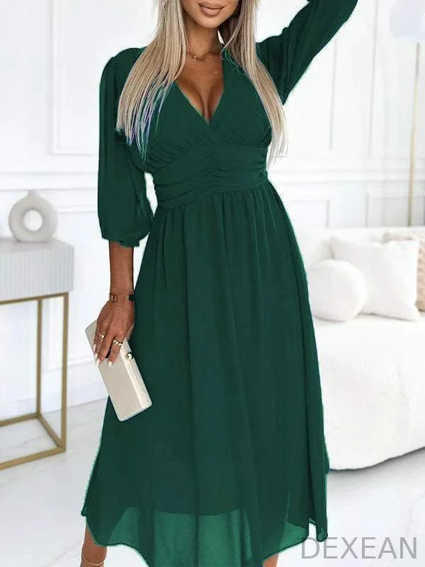 V-neck Mid-sleeve Dress