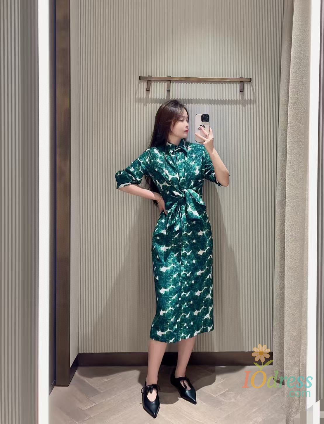 IO Dress Business lady summer elegant cotton print dress IO Dress Store