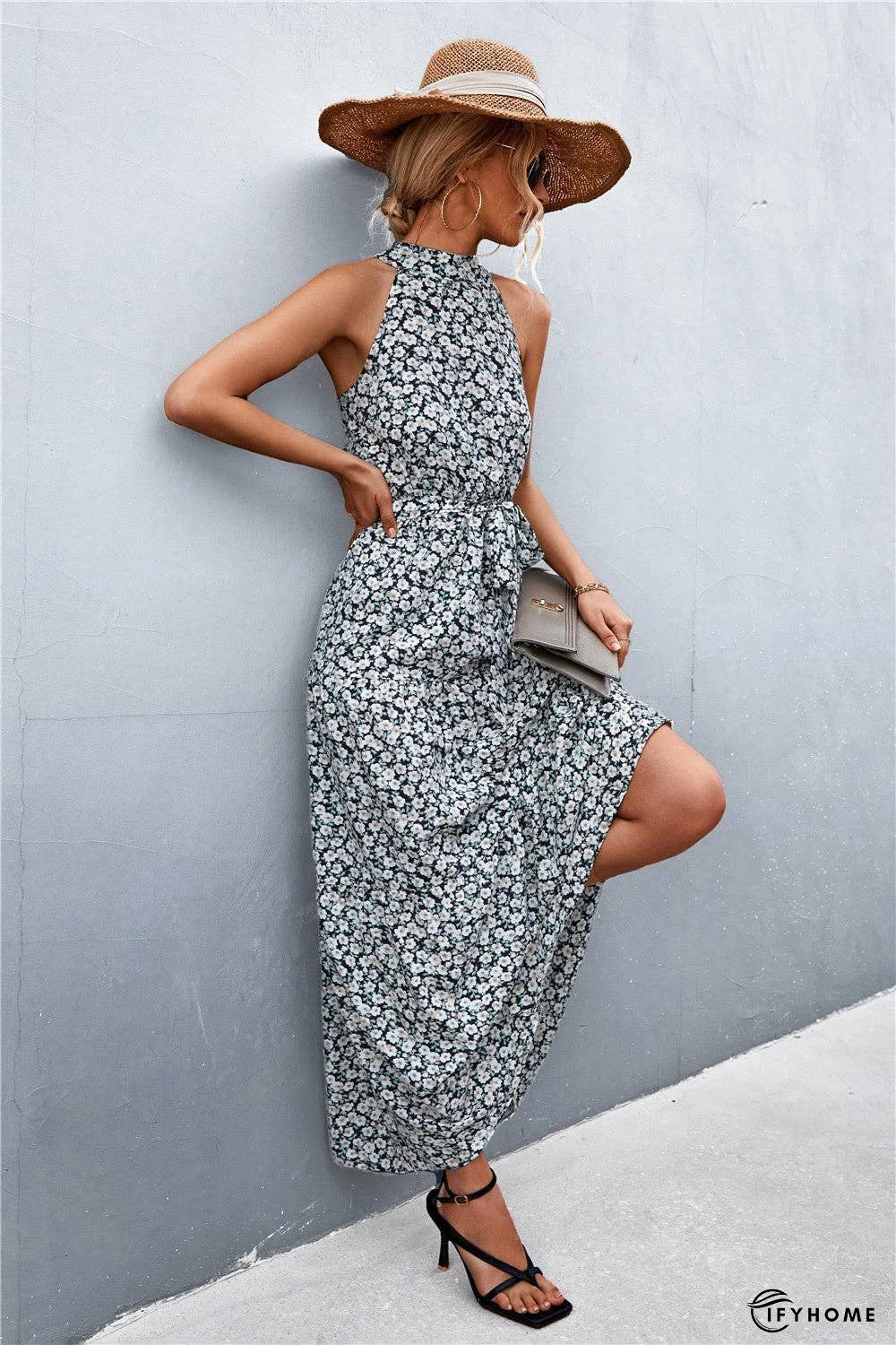 Printed Sleeveless Tie Waist Maxi Dress | IFYHOME