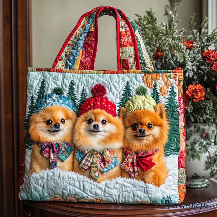Pom Forest Friends Quilted Tote Bag NCU0NT9877