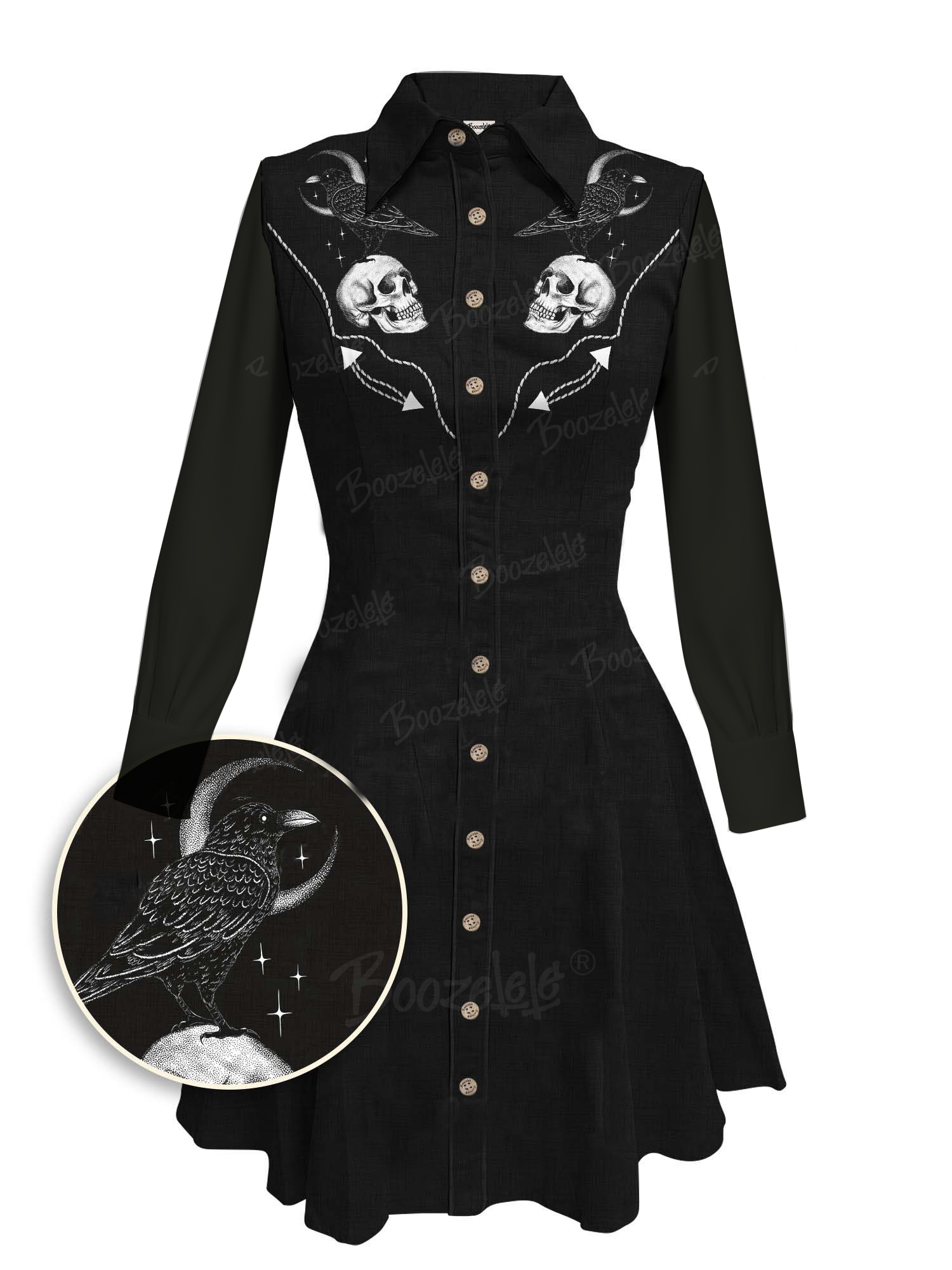 【Mystic Heart X Boozelele】Crow With Moon - 100% Cotton Long Sleeves  Dress