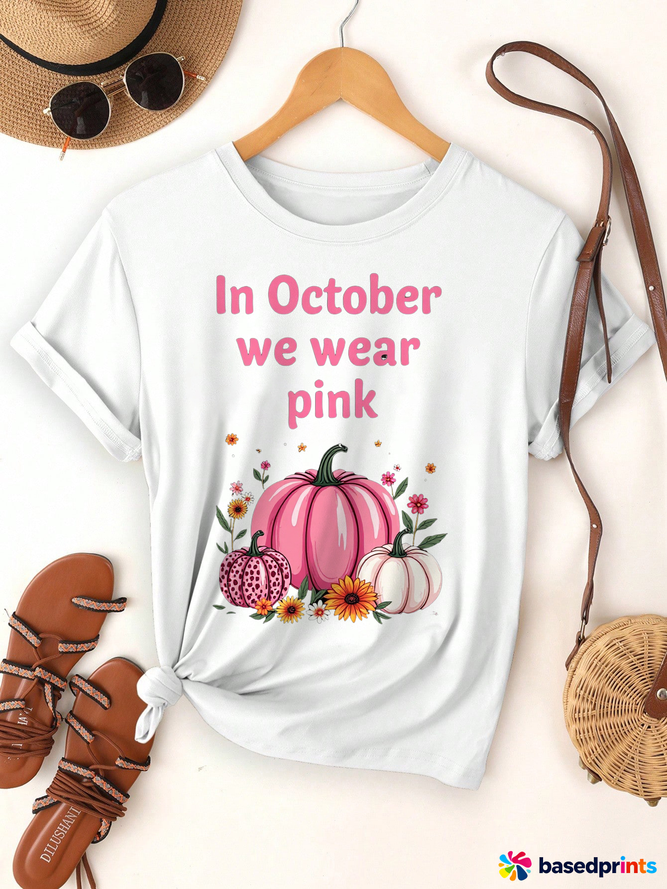 Pink Pumpkin Halloween T-Shirt Women's Casual Short Sleeve Tee