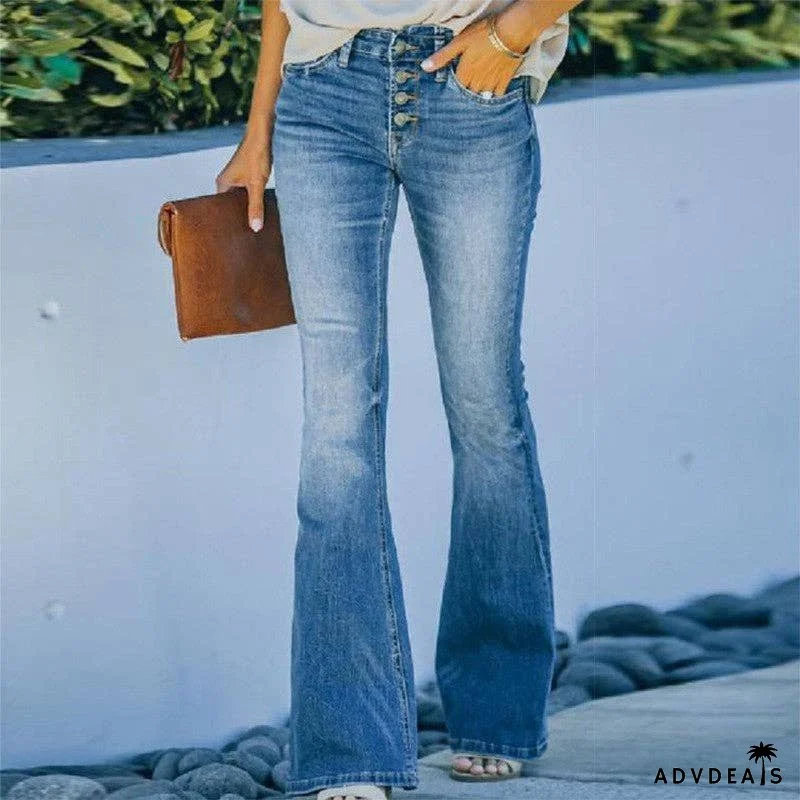 Slim Fit Bootcut Jeans With Washed Denim