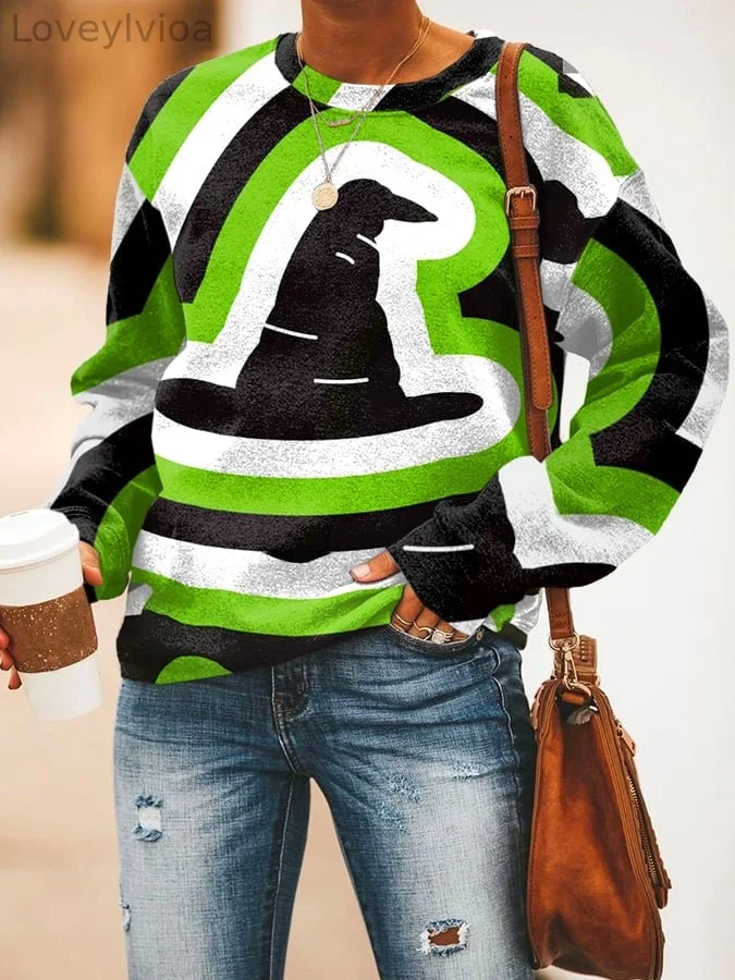 Halloween Witch Casual Print Sweatshirt