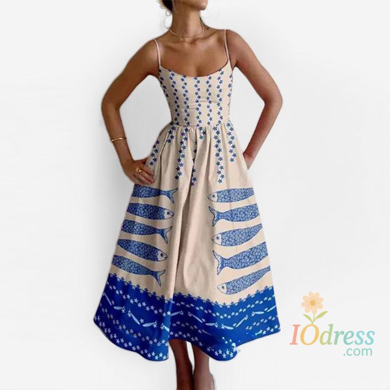 IO Dress Women Print Bodycon Dress Sling Cold Shoulder High Waist A-line Maxi Dresses Beach Party Gowns Casual Vestidos Summer 2025 Robe