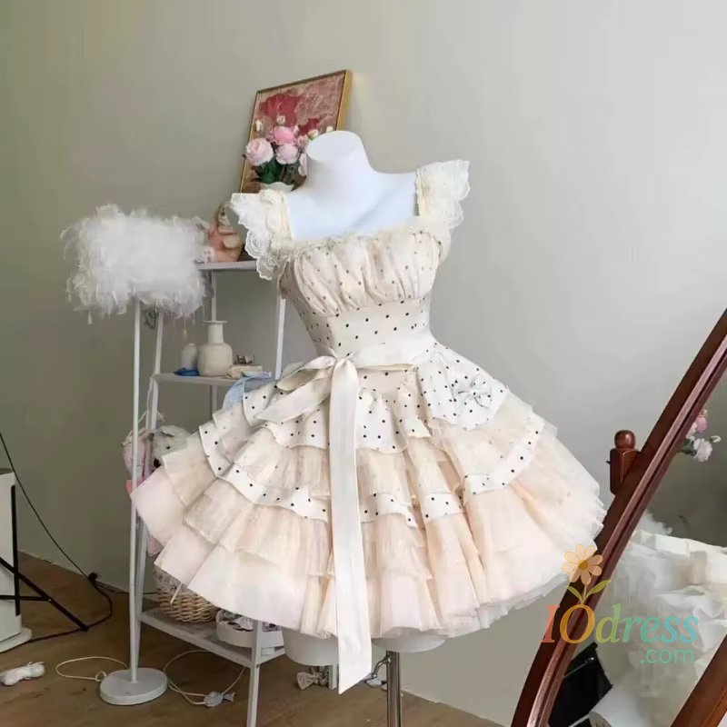 IO Dress Spring Japanese Sweet Birthday Party Dress Women Y2k Cute Polka Dot Design Bodycon Dress Female Bow Korea Style Chic Clothing IO Dress