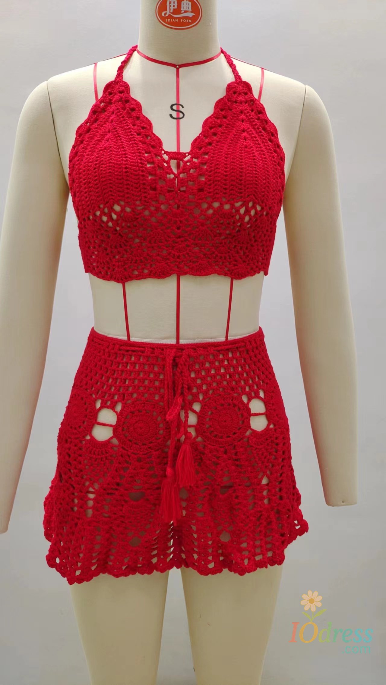 IO Dress CROCHET BIKINI Two-piece Crochet Women Bikini Set Cover Up Swimsuit Swim Skirt Swimwear Bathing Swimdress Beachwear