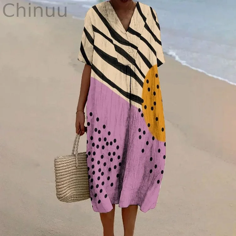 Women's Abstract Print Flowy Linen Dress