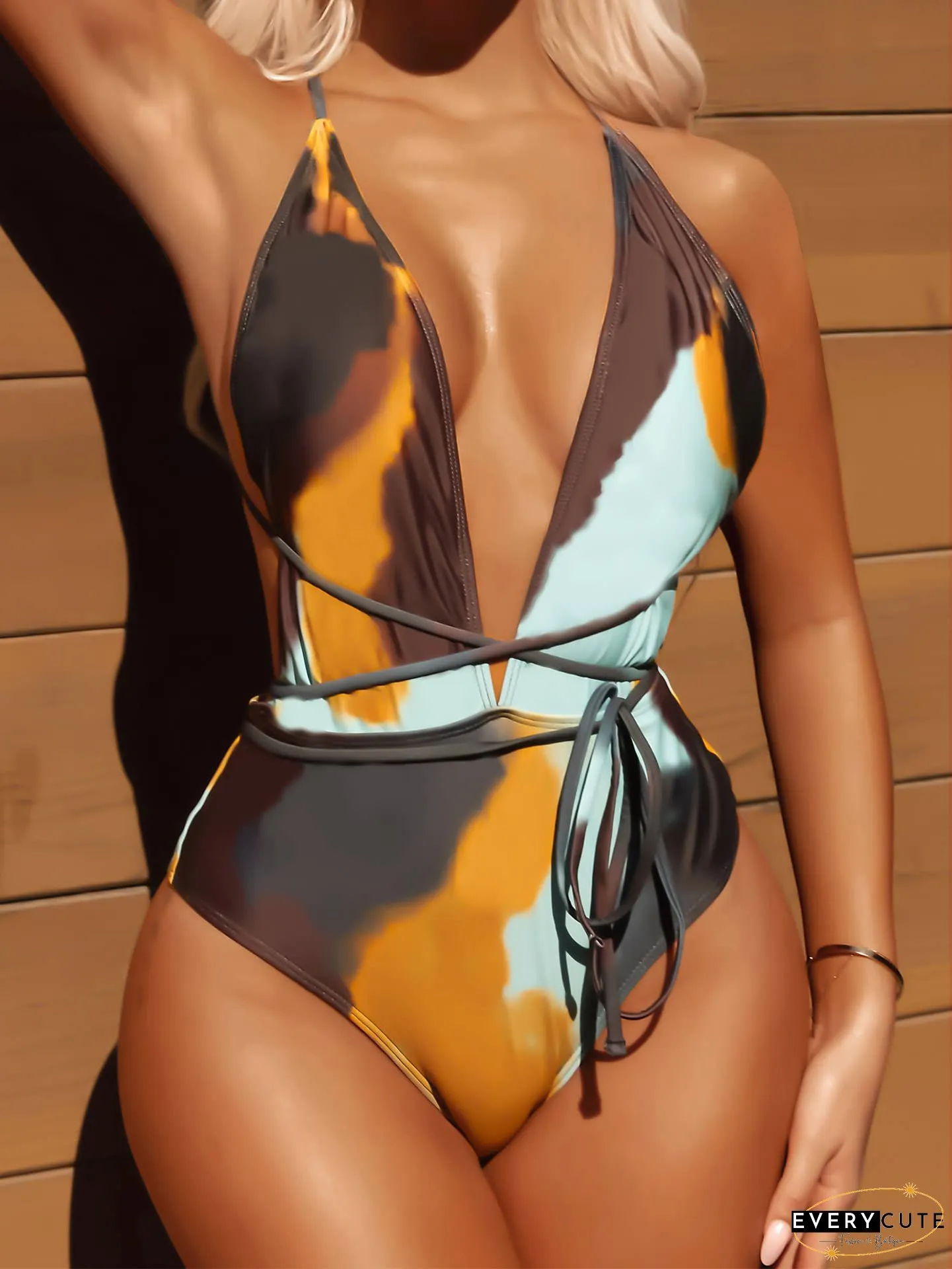 One-piece tie-up swimsuit tie-dye sexy bikini