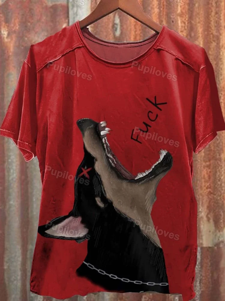 Pupiloves Pupiloves Unisex Black Dog Fuck Print Round Neck Short Sleeves T-shirt