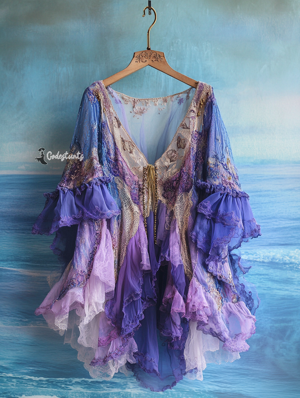 Summer Vacation Ruffle Lace Contrast Color Top e459