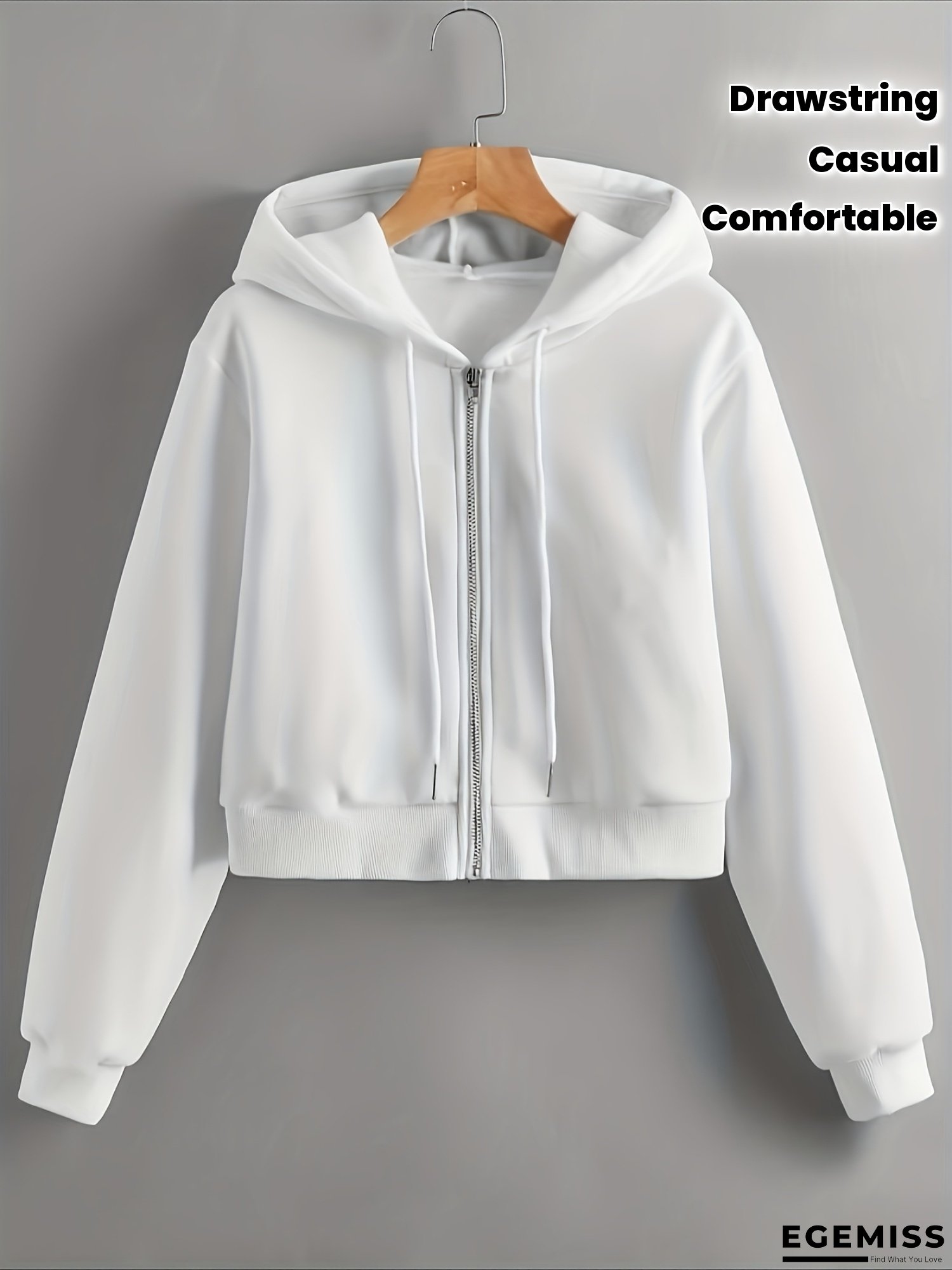 Women&lsquo;s Black Zip-Up Hoodie with Drawstring - Casual & Comfortable Stretch Sweatshirt, All-Season Short Sleeve Pullover for Casual Attire, Everyday Comfort Apparel | Hooded Sweatshirt | Smooth Texture Fabric | EGEMISS